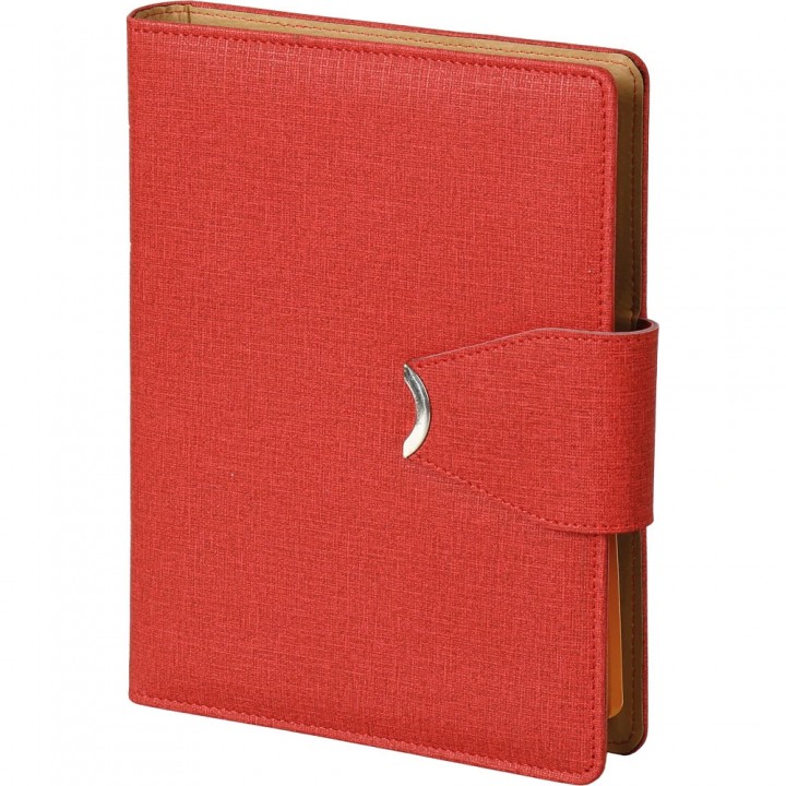 Kırmızı Dokulu Organizer Ajanda Metal Tokalı Hesap Makineli 18x23 cm